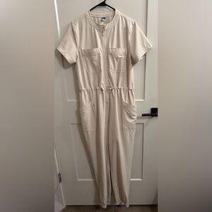 Old Navy Beige/Cream Short-Sleeve Utility Jumpsuit